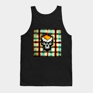 Skull Plaid Grunge Bleach Acid Wash Graphic Skate Punk Tank Top